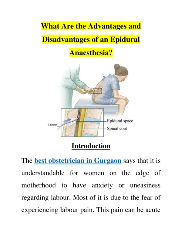 What Are the Advantages and Disadvantages of an Epidural Anaesthesia?