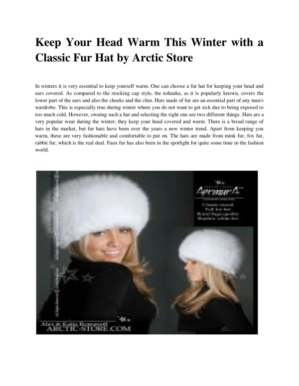 Keep Your Head Warm This Winter with a Classic Fur Hat by Arctic Store