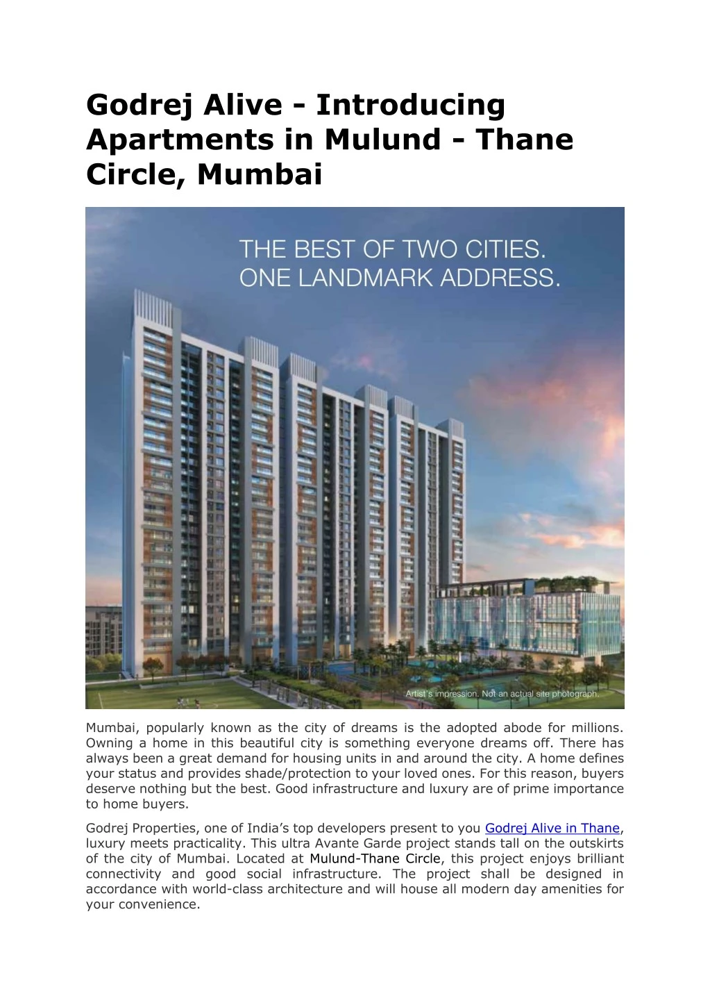 godrej alive introducing apartments in mulund