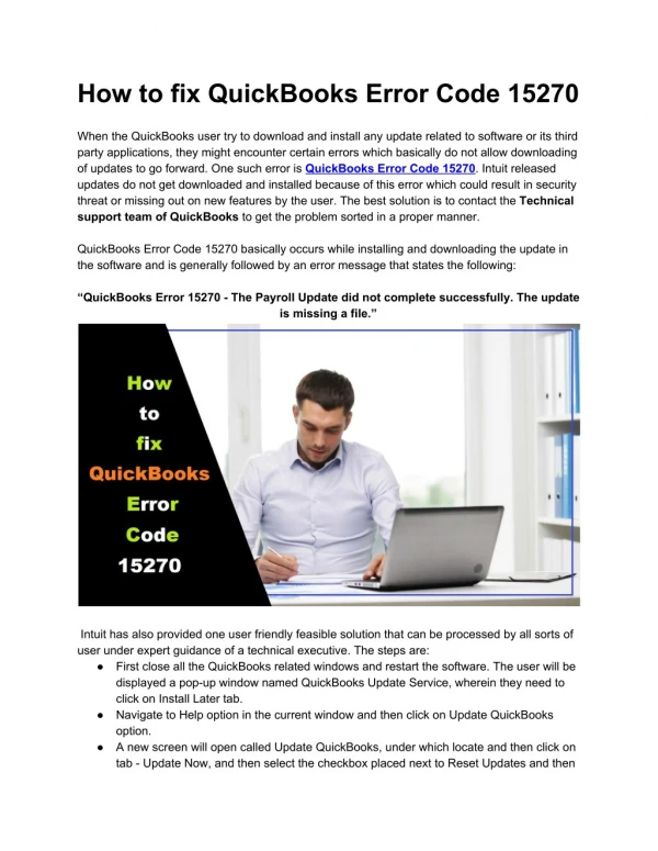 How to fix QuickBooks Error Code 15270