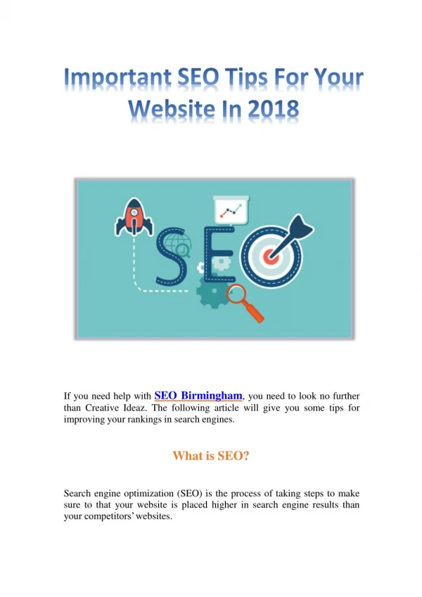 Important SEO Tips For Your Website In 2018