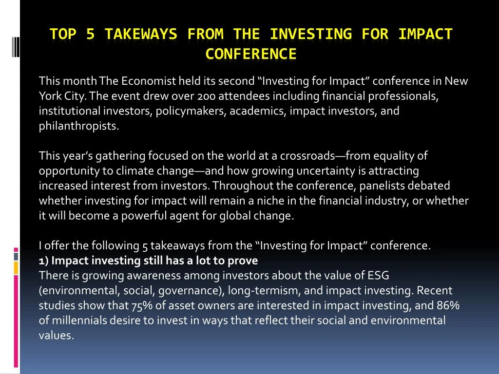 top 5 takeways from the investing for impact conference