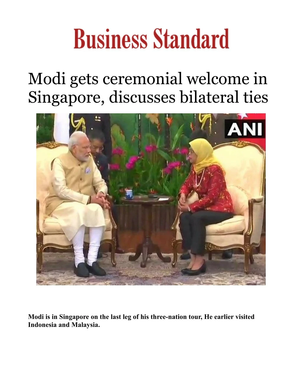 modi gets ceremonial welcome in singapore