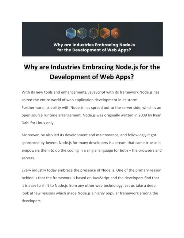Why are Industries Embracing Node.js for the Development of Web Apps?