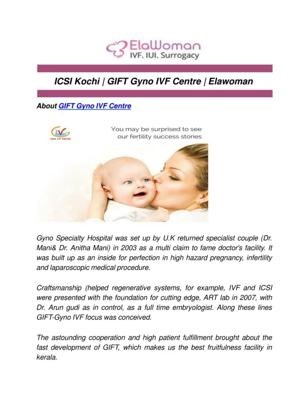 ICSI Kochi | GIFT Gyno IVF Centre | Elawoman