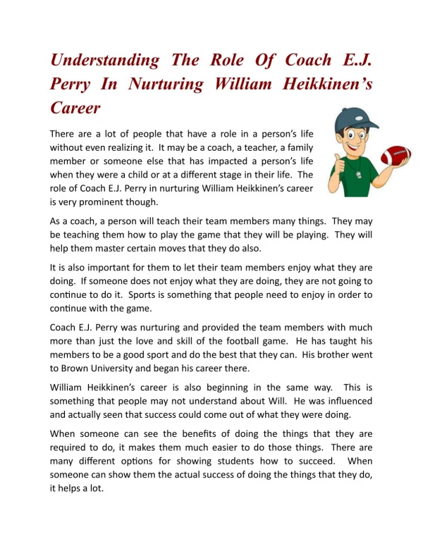 Understanding The Role Of Coach E.J. Perry In Nurturing William Heikkinen’s Career