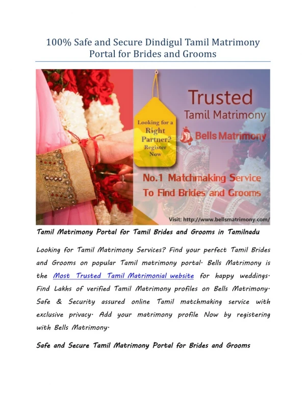 Safe and Secure Tamil Matrimony Portal for Brides and Grooms