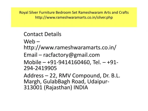 Royal Silver Furniture Bedroom Set Rameshwaram Arts and Crafts