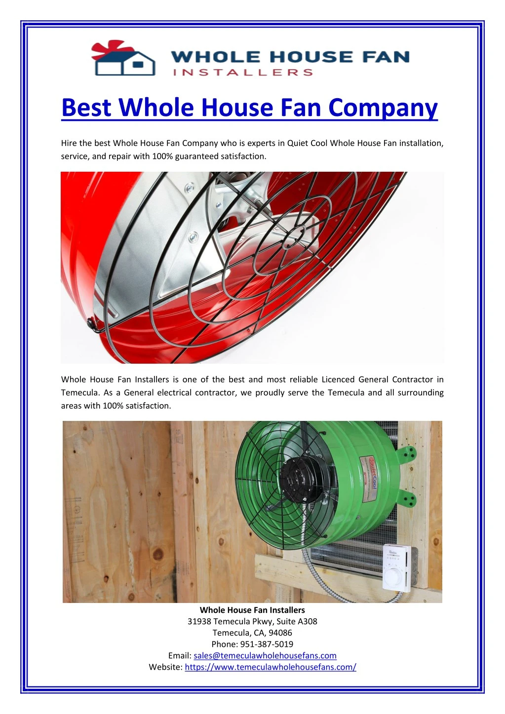 best whole house fan company