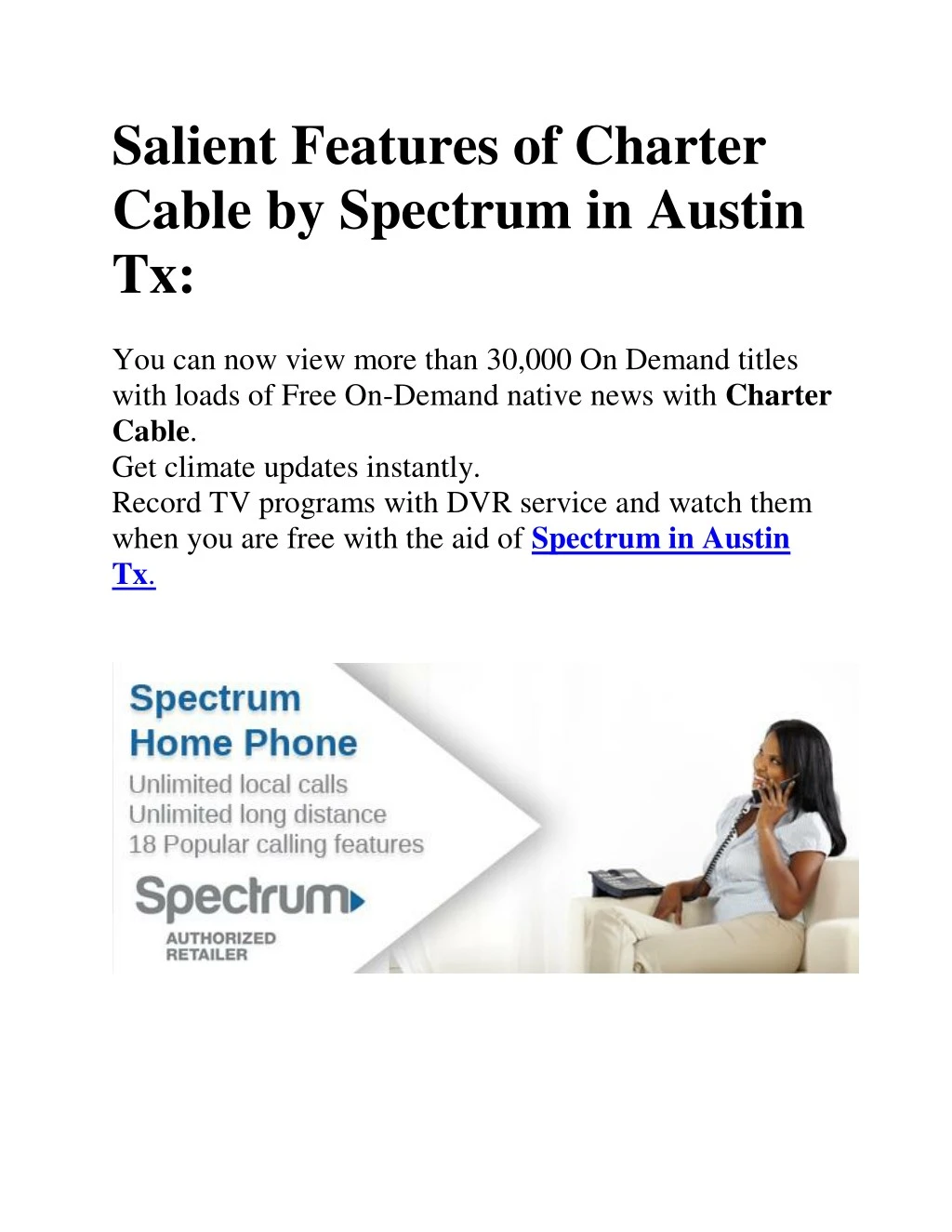 salient features of charter cable by spectrum