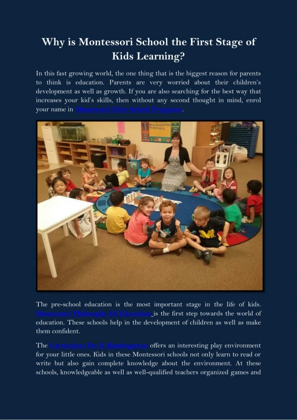 Why is Montessori School the First Stage of Kids Learning?