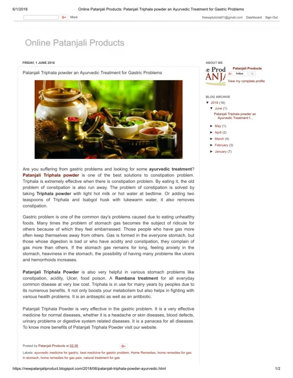 Patanjali Triphala powder an Ayurvedic Treatment for Gastric Problems
