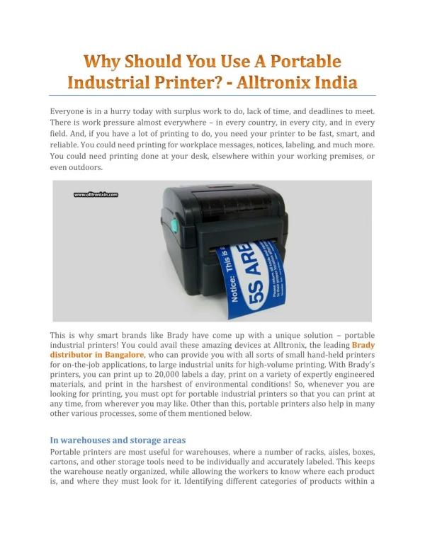 Why Should You Use A Portable Industrial Printer? - Alltronix India