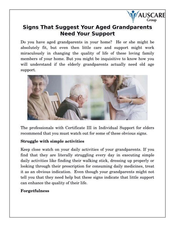 Signs That Suggest Your Aged Grandparents Need Your Support