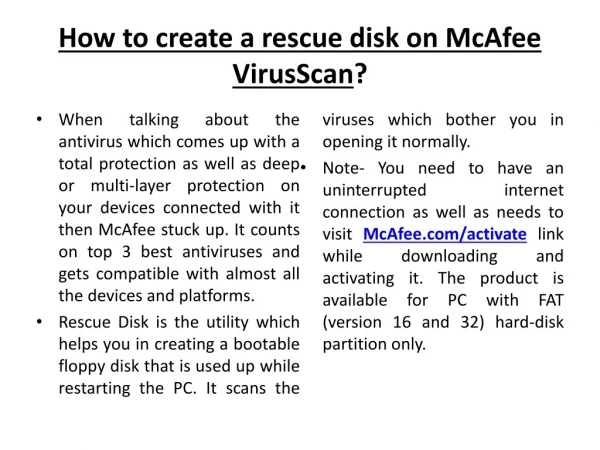 How to create a rescue disk on McAfee VirusScan?