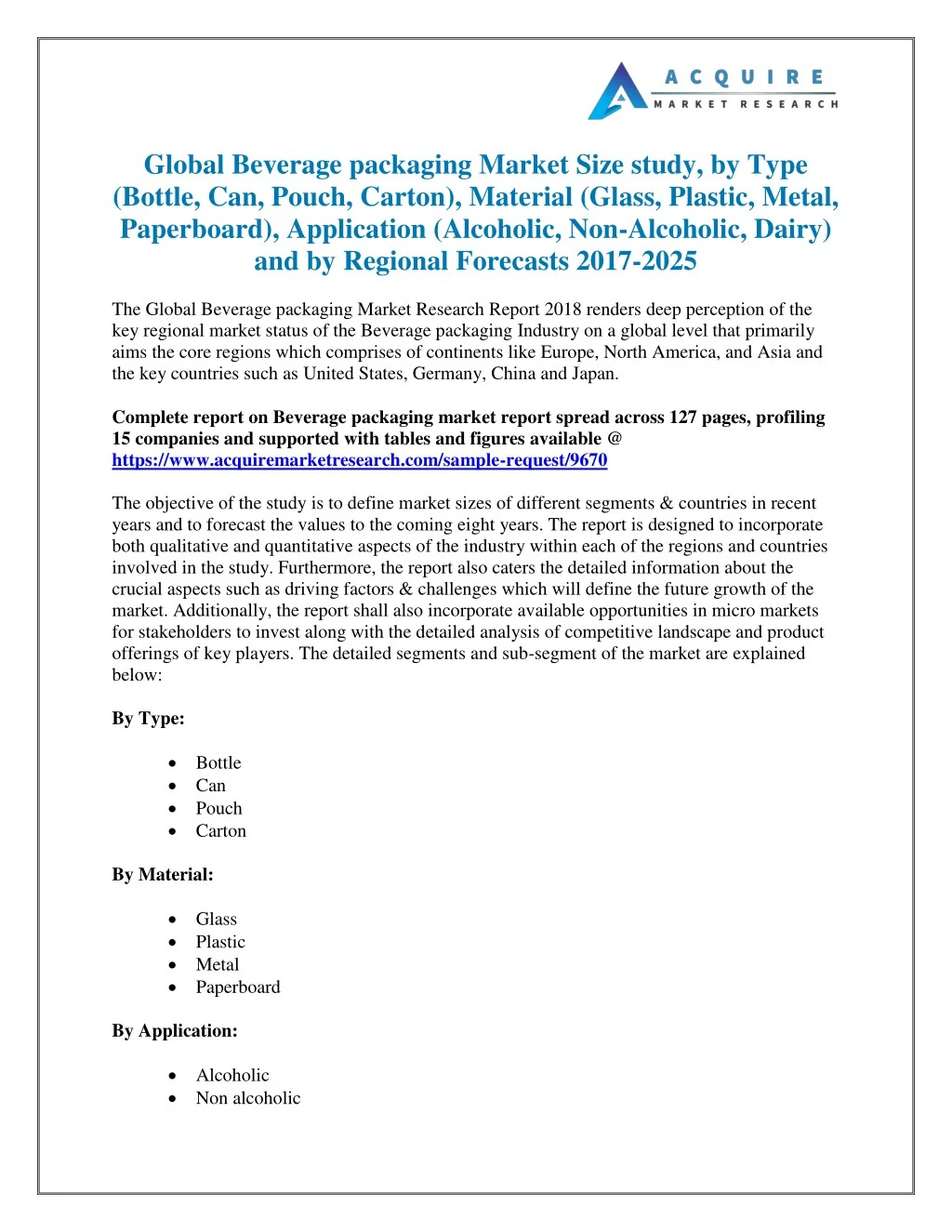 global beverage packaging market size study