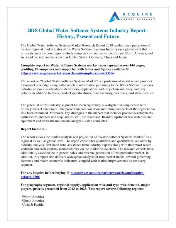 Global Water Softener Systems Market 2018 Industry Growth Analysis and 2025 Forecasts