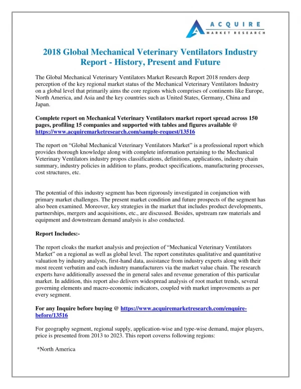 Mechanical Veterinary Ventilators Market Share and Forecasts, 2018-2025