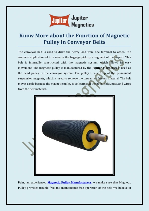 Know More about the Function of Magnetic Pulley in Conveyor Belts