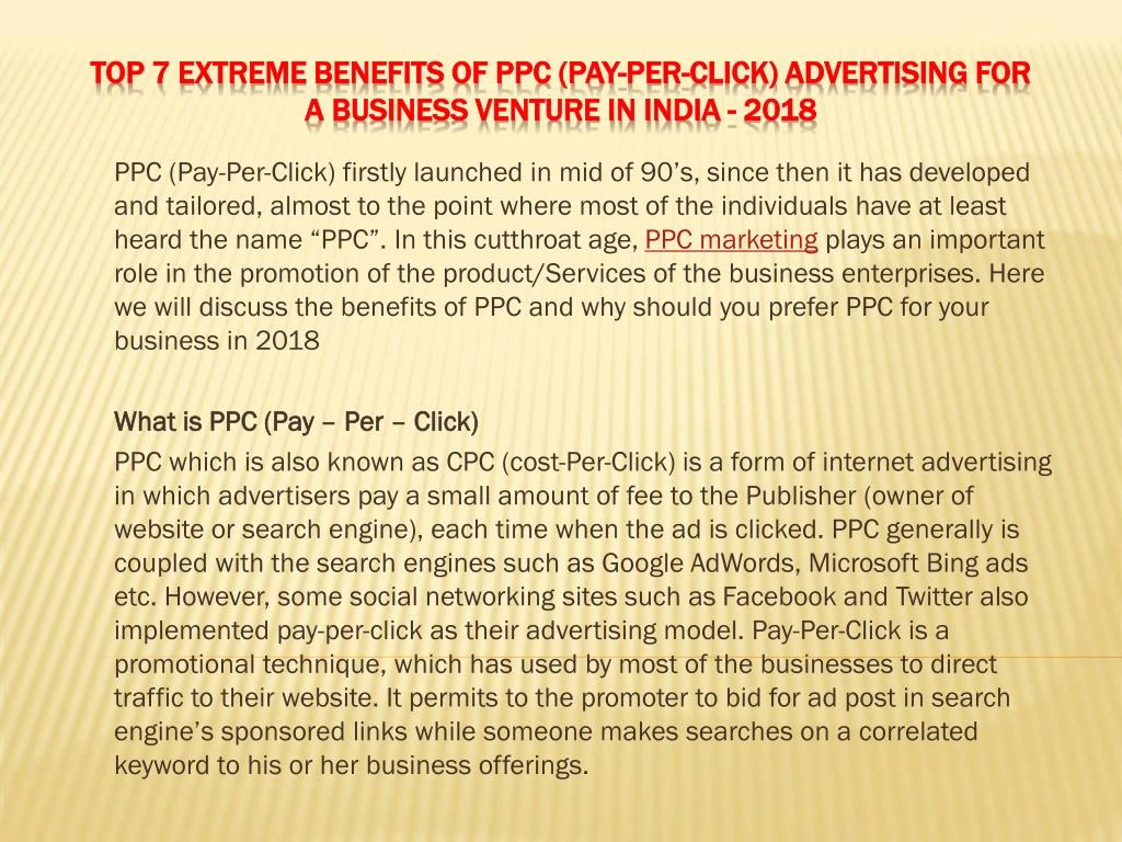 top 7 extreme benefits of ppc pay per click advertising for a business venture in india 2018