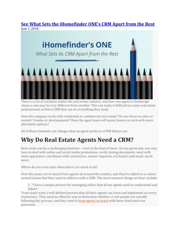 See What Sets iHomeFinders CRMs Apart From the Rest