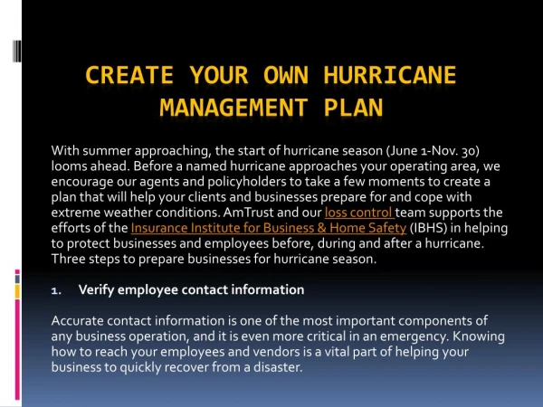 Create Your Own Hurricane Management Plan