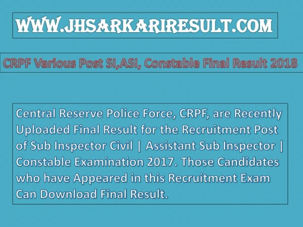 CRPF Various Post SI,ASI, Constable Final Result 2018