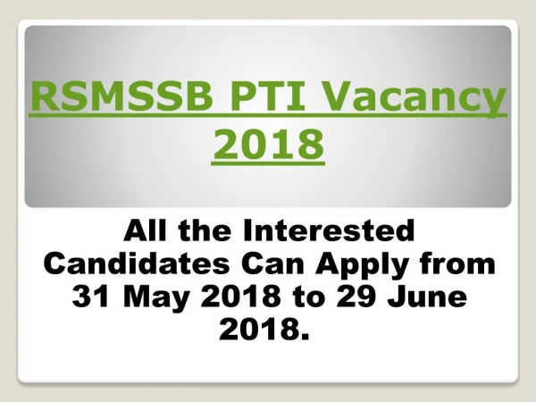 RSMSSB PTI Recruitment 2018