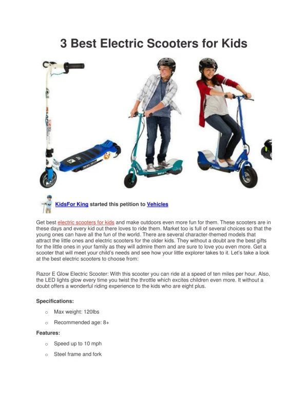 3 Best Electric Scooters for Kids