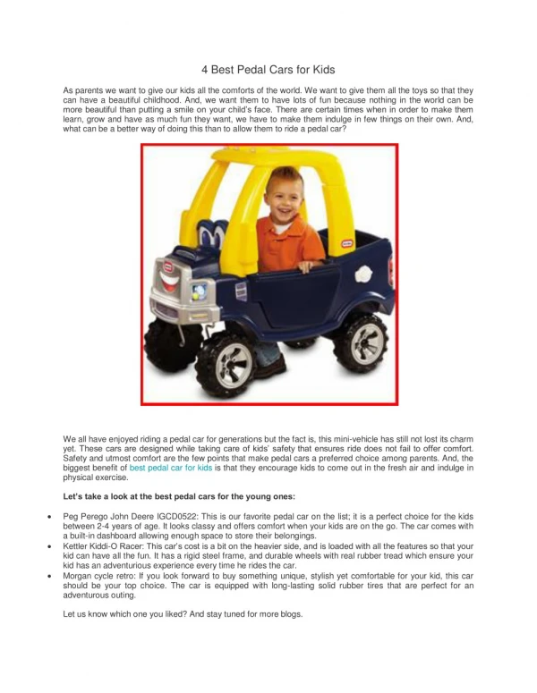 4 Best Pedal Cars for Kids