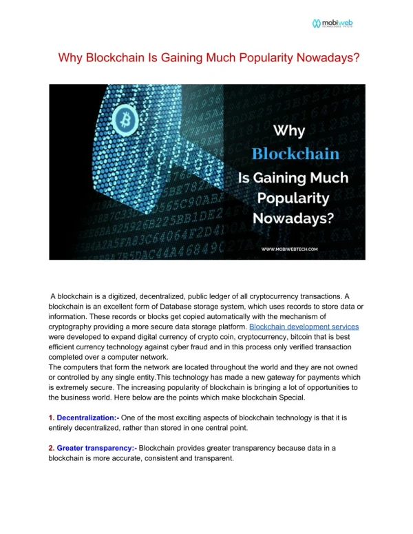 Why Blokchain Is Gaining Much Popularity Nowadays?