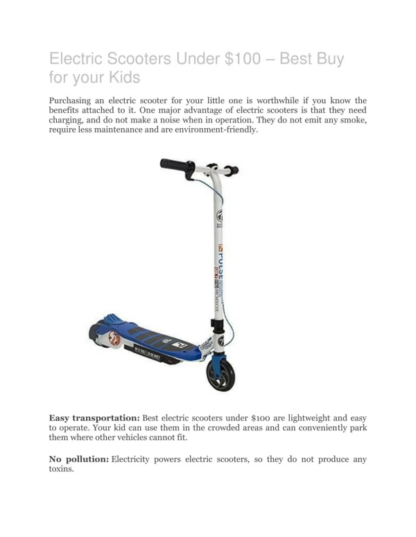 Electric scooters under $100 â€“ Best buy for your Kids