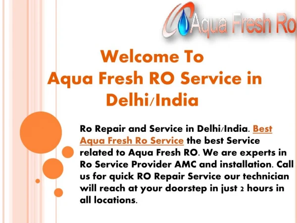 Best Aqua Fresh Ro Service In Delhi/India @9773723986