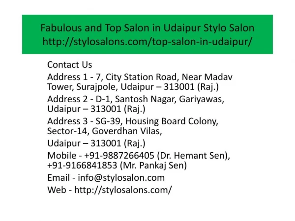 Fabulous and top salon in udaipur stylo salon