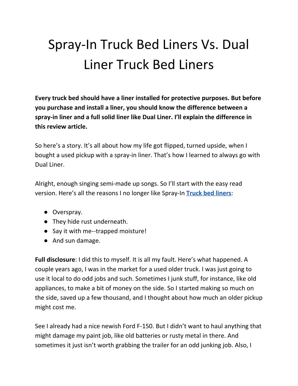 spray in truck bed liners vs dual liner truck