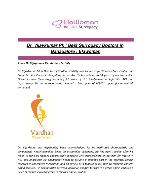 Dr. Vijaykumar Pk | Best Surrogacy Doctors in Banagalore | Elawoman