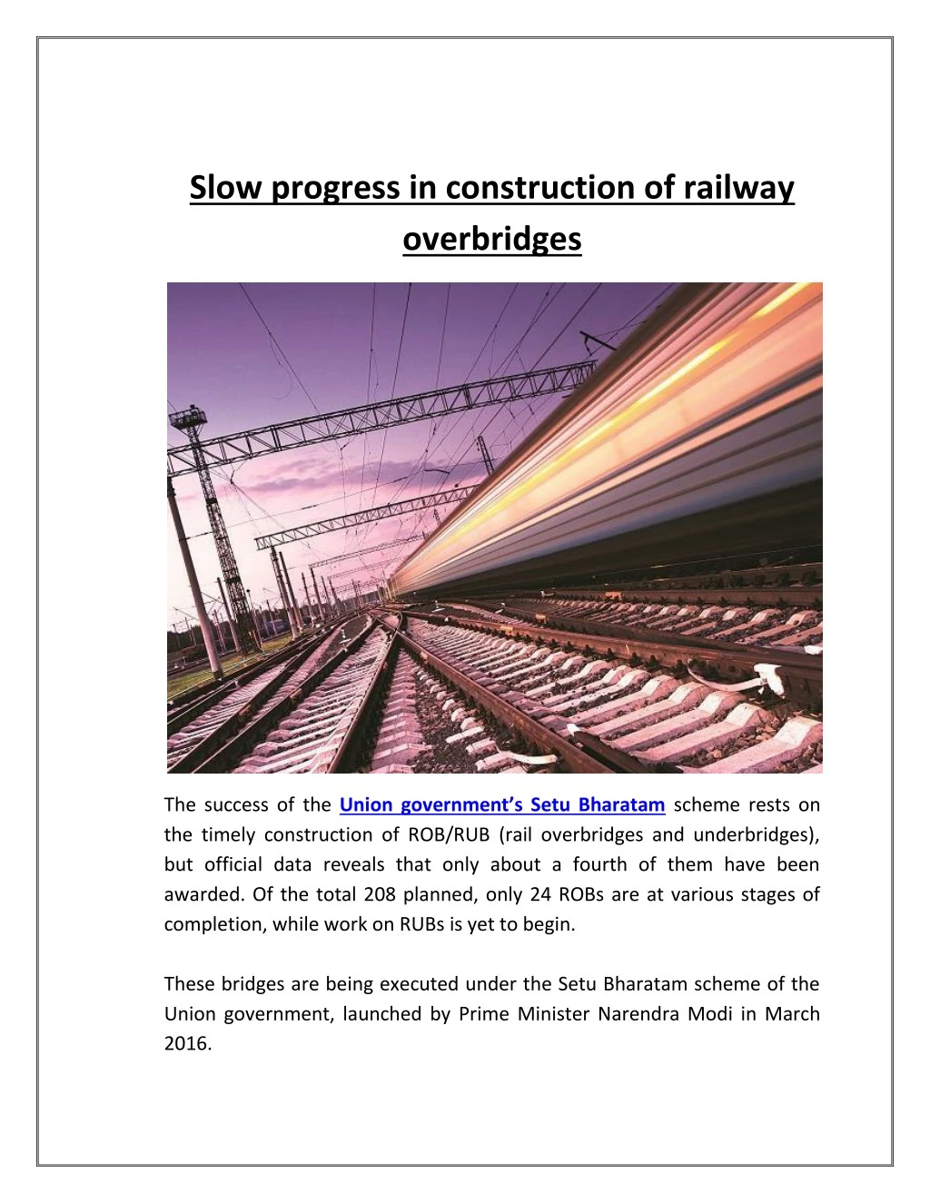 slow progress in construction of railway