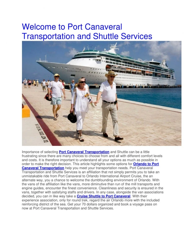Welcome to Port Canaveral Transportation and Shuttle Services