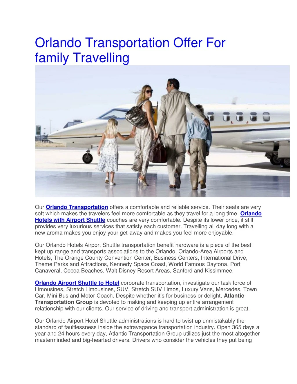 orlando transportation offer for family travelling