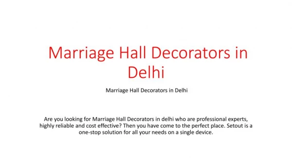 Marriage Hall Decorators in Delhi | Book Online Marriage Hall Decorators in Delhi | Setout.in