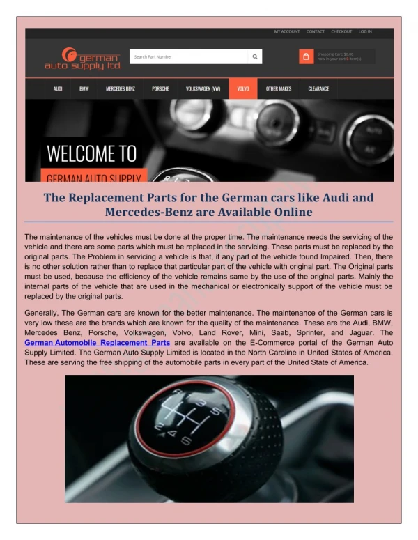 The Original Equipment Manufacturing parts of the German car on the online portal of German auto supply ltd.
