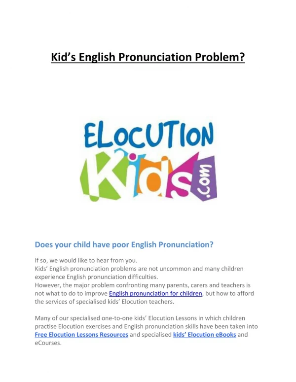Kid’s English Pronunciation Problem?