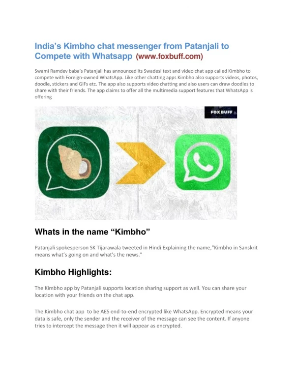 Indiaâ€™s Kimbho chat messenger from Patanjali to Compete with Whatsapp