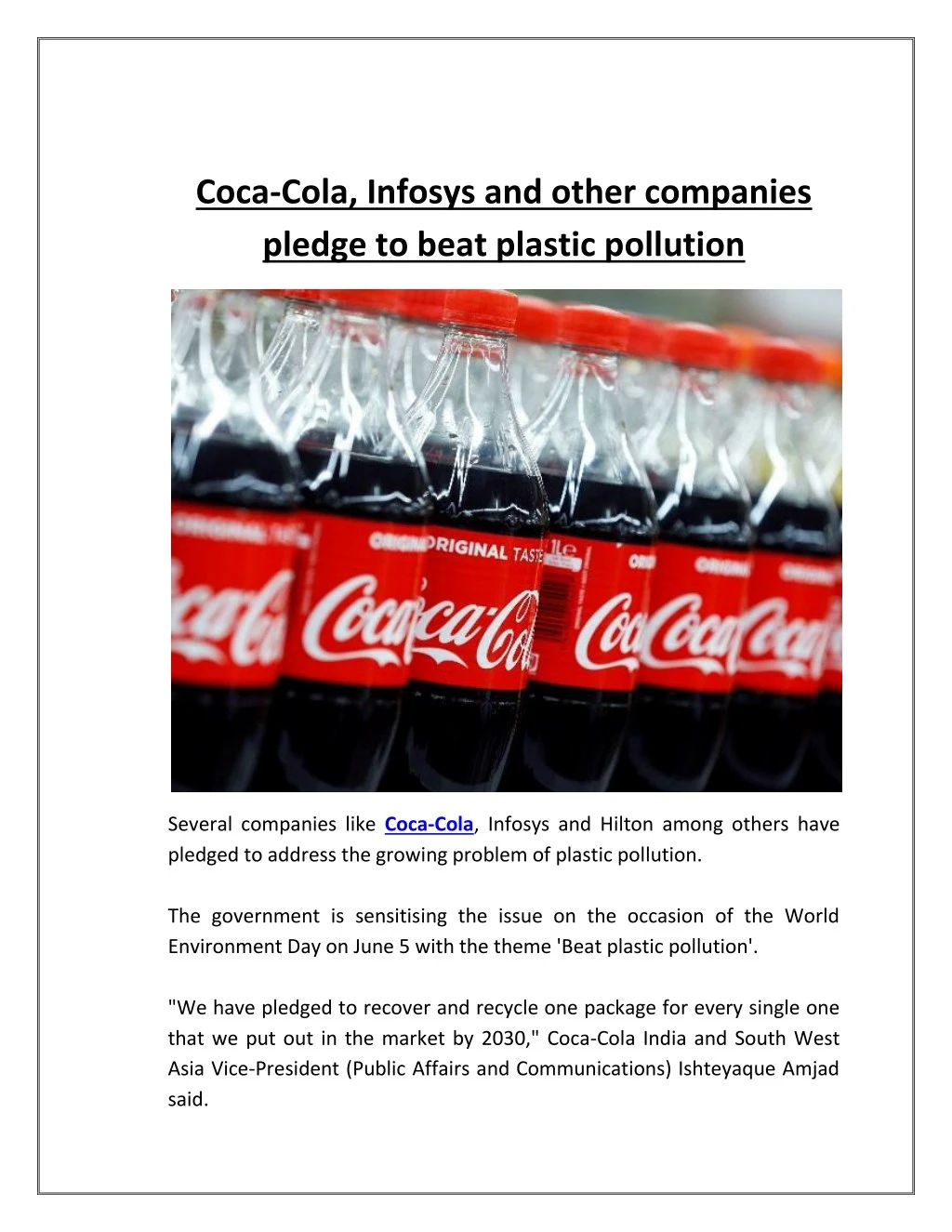 coca cola infosys and other companies pledge