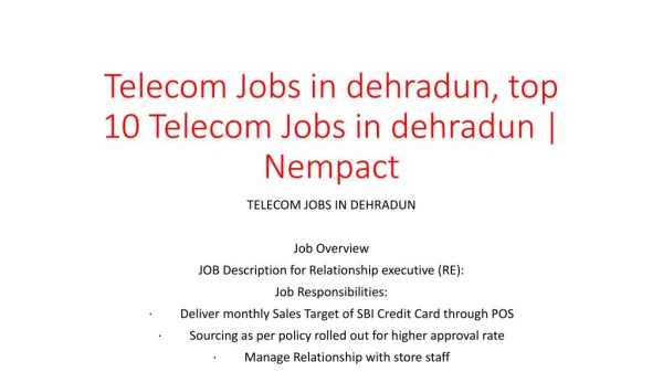 Telecom Jobs in dehradun, top 10 Telecom Jobs in dehradun | Nempact