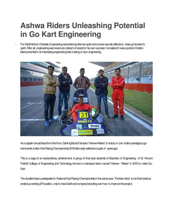 Ashwa Riders Unleashing Potential in Go Kart Engineering