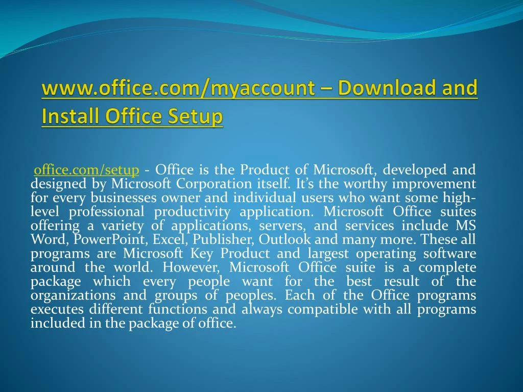 www office com myaccount download and install office setup