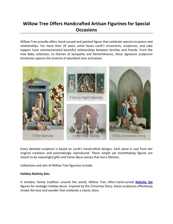 Willow Tree Offers Handcrafted Artisan Figurines for Special Occasions