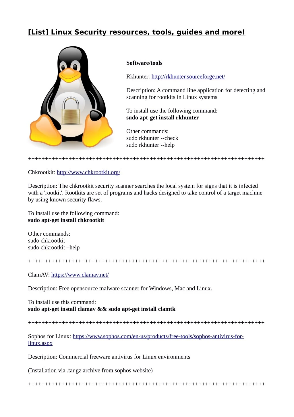 list linux security resources tools guides