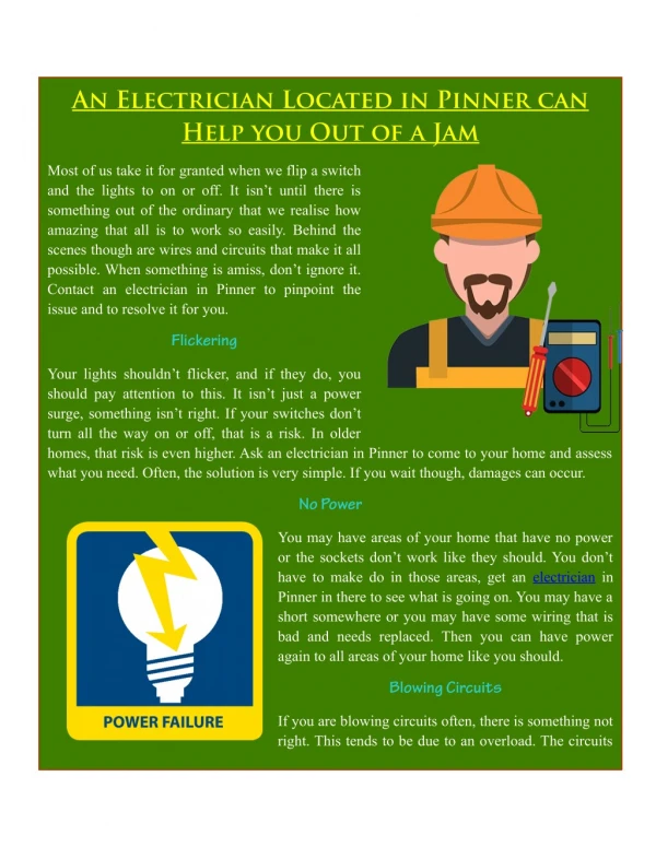 An Electrician Located in Pinner can Help you Out of a Jam
